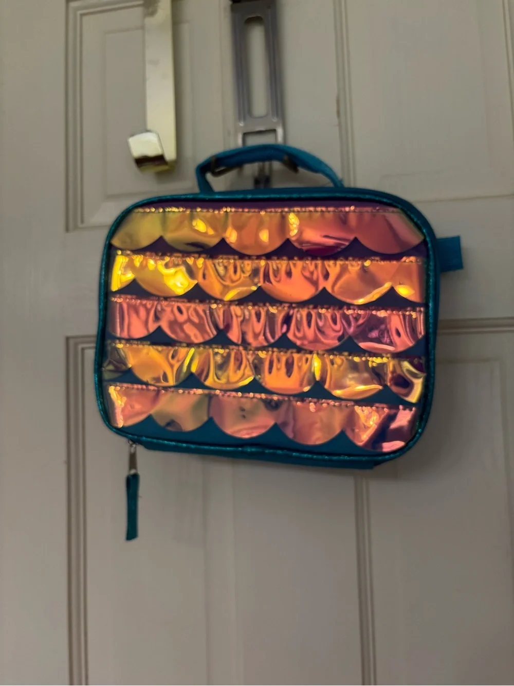 Iridescent Teal Lunch Bag for Women - Shimmering Mermaid Scales